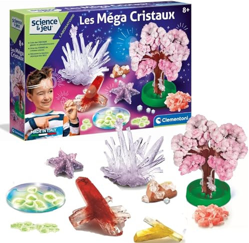 Clementoni- Ciencia Mega Cristales-Juego científico-versión Francesa, Fabricado en Italia, 8 años y más, Multicolor, 45.1 x 7 x 31.1cm (52490)