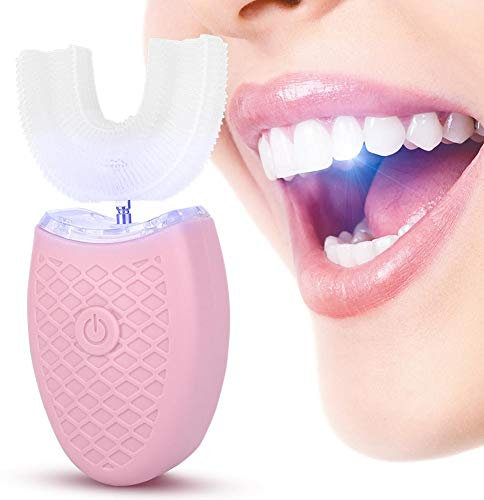 Spazzolino Elettrico U-Shaped per Adulti - Pulizia Automatica e Sbiancamento dei Denti, Ricarica, Rosa