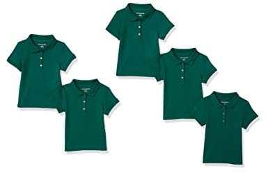 Amazon Essentials Girls' Short-Sleeved Uniform Interlock Polo Shirt, Pack of 5, Dark Green, 11-12 Years