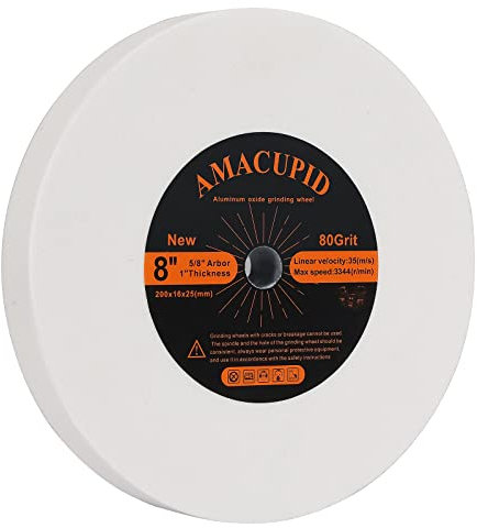 Amacupid Mole per smerigliatrici da banco e da pedana. Abrasivo in ossido di alluminio bianco. per la rettifica di acciaio temprato, acciaio ad alto tenore di carbonio. Diametro 200mm, albero 16mm