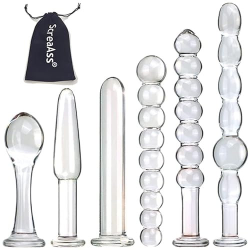 ScreaAss 6 Stück Glas Dildo Glas Analplug Anfänger Set, Kristall Glasplug G-Punkt Anal Butt Plug Buttpluck Anal Dilatator SM Gay Toy Anal Sexspielzeug Für Frauen Männer,Clear,6Pcs