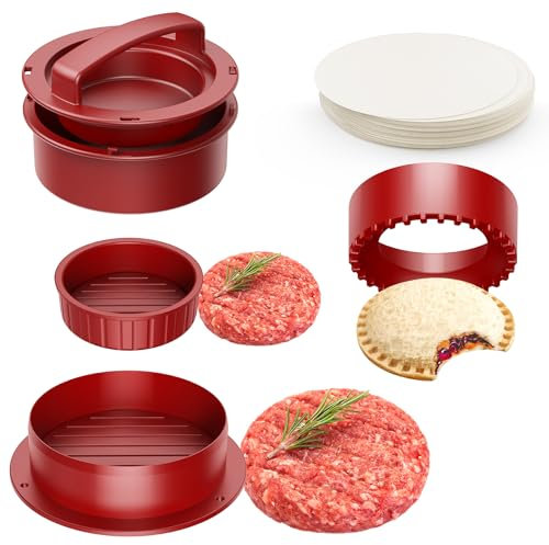 Pisol Hamburger Press, 4-in-1 Burger Press Patty Maker Slider, Stuffed Burgers Sandwich Cutter, Meat Beef Veggie Hamburger Patty Mold with 100 pcs Wax Disc Papers