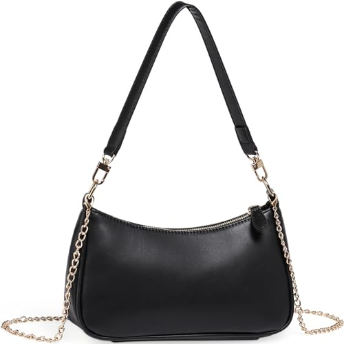 WantGor Clutch Tote Handtaschen, Umhängetasche für Frauen Crossbody Taschen Mini Hobo Bag Retro Vegan Leder Trendy Handtasche (Schwarz)