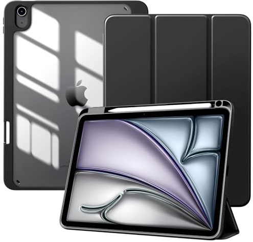 TiMOVO Cover per iPad Air 11 Pollici (M4/M3/M2-2026/2025/2024), iPad Air 5/4 Generazione 2022/2020 10,9 con Portapenna, Custodia Protettiva con Guscio Posteriore Trasparent, Nero