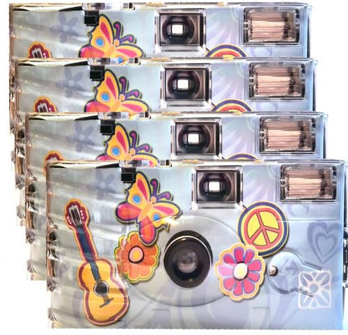 4X 1A Photo PORST Einwegkamera Edition Flower Power, Blumen und Schmetterling, mit Blitz, Batterien und Film (4er Pack, je 27 Aufnahmen)