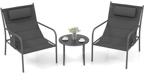 COSTWAY Balkongmöbelset, 3 delar. Trädgårdsmöbler set med 2 stolar och bord, balkongset med ventilerande sitttyg, utemöbler, trädgårdsdekor, sittgrupp för trädgård, balkong, terrass