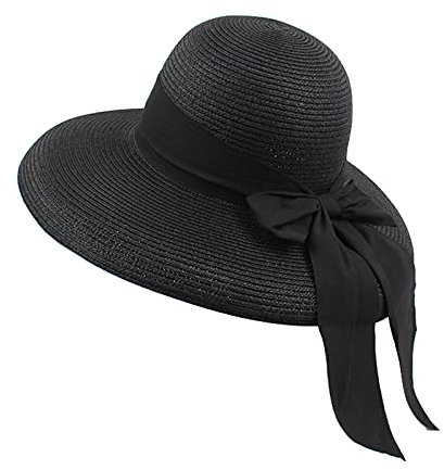 Hut Damen Lustig Fedora Schutz-Strand-Sommer-Mode-Sonnenstroh-Faltbare Frauen-Bogen-Kappen-Hut-Hut-Baseball-Kappen Hut Damen Festival Party Vintage (Black, One Size)