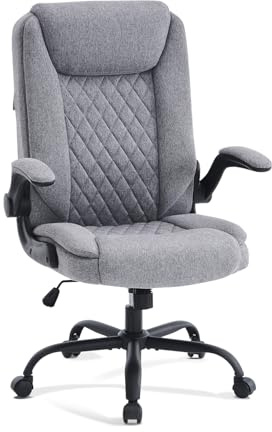 CASTLOVE Ergonomic Office Chair Computer Chair Executive Office Chair with Flip Up Armrest High Back Rocking Function Height Adjustable Comfortable Desk Chair for Home Office Fabric Grey