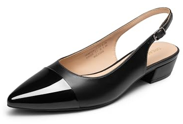 DREAM PAIRS Scarpe da donna con tacco a punta chiusa, tacco basso, per ufficio, festa, abito da sposa, Tutto nero, 7