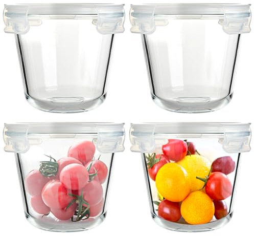 SXUUXB 710ml Glasbehälter mit Deckel Rund, 4er Glasschüssel mit Deckel, BPA-Freie Meal Prep Gläser Boxen, Frischhaltedosen Glas mit Deckel, Stapelbar Glasdosen mit Deckel Set für Mikrowellen, Backöfen