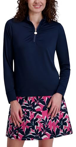 Stella Parker Women's Performance Mock Neck Quarter Zip Pullover – UPF 50+, Stretch Fabric, Navy, Large