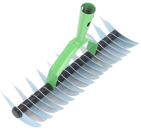 Rastrillo para Quitar la Paja, Rastrillo de Césped con Púas de Acero para Techar, Nivelar, Airear y Cultivar Patios de Suelo, Rastrillo de Césped de Acero Inoxidable con Mango,