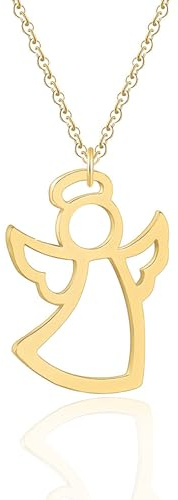 Wryhaul Collier à breloques ange gardien en or 24 carats fait à la main, collier pendentif ange gardien délicat breloque religieuse petit chérubin, collier ange gardien avec ailes (Or)