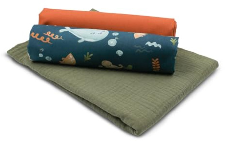 VmG-Store Muslin + bomullstyg, set färgkoordinerat, dubbelt Gauze-tyg, 100 % bomullstyg, Tex Standard 100 (Set24 vale)