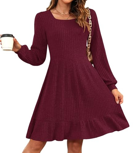 AUSELILY Abito in Maglia da Donna Abito Elegante con Maniche Lunghe in Maglia per L'autunno E l'inverno