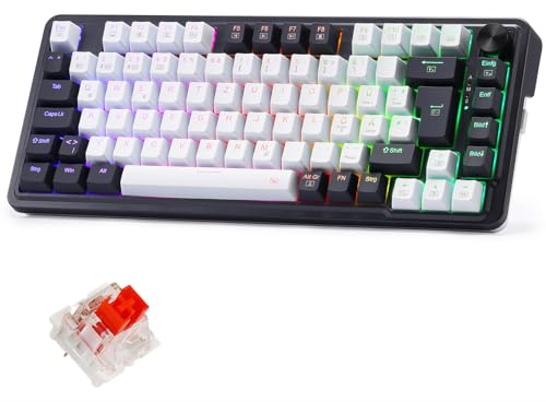 Redragon K673 PRO Kabellose QWERTZ DE Gaming-Tastatur, Gasket Struktur 75% kompaktes Design 82 Tasten Hot-Swap-Rote Schalter Mechanische Tastatur mit Knopf RGB-Beleuchtung, 2.4G/BT/Type-C Verbindungen