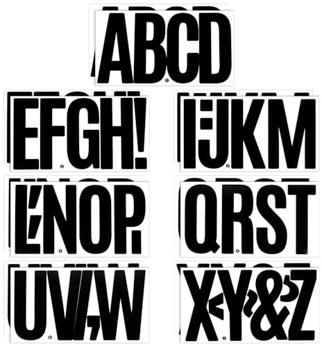 LXUEJIE 14 hojas de pegatinas de letras grandes, resistentes al agua, pegatinas de alfabeto de 15 cm, letras para pegar, color negro, autoadhesivas, letras de vinilo para pósteres, coches, buzones