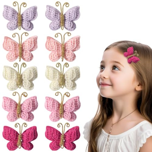 10 Pièces Bébé Épingles à Cheveux Papillon, Épingles Antidérapantes pour Nouveau et Jeune Enfant, Accessoires Barrettes pour Bébé Fille, Adorables Coques de Cheveux en Tissu Doux