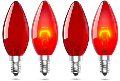 Lamptobe Röd Glödlampor E14 26W - Dimmbar Fireglow Röd Lampa SES C35 Röd Färgad Glödlampor för Elektrisk Eld, Halloween Juldekoration, Kronljus, Bordslampa (4-pack)