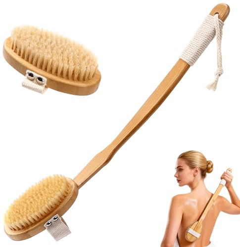 ITClosud Trockenbürste, Rückenbürste Massagebürste Körperbürste, Bürste Rücken Mit Naturborsten, Body Dry Brush Bürsten für Massage Peeling Entfernung Abgestorbener Haut Cellulit