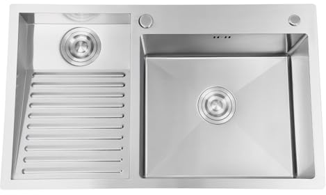 Gdetnysty Lavabo en acier inoxydable 80 x 48 cm avec planche à laver double bac en acier inoxydable 304 pour buanderie, cuisine, balcon, revêtement anti-condensation, isolation contre les fuites