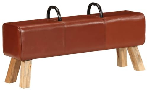GFEROMRF Panca da allenamento in pelle di capra con struttura in legno di acacia massiccio, panca da ginnastica in vera pelle, 110 cm, panca compatta per fitness con morbida imbottitura e 2 maniglie