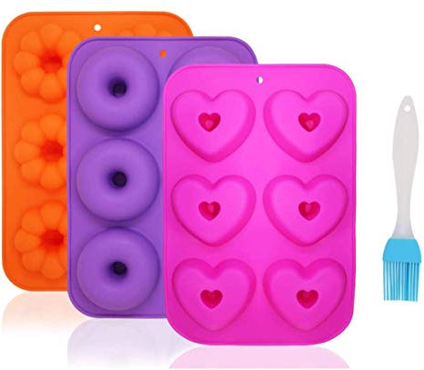 Kaishuai- 3 stücks Donutmaker,Silikon Donutform Donut Backform, 6 Hohlraum Antihaft-Safe Backblech,hochwertige Silikon-Kuchenform, lebensmittelecht, geschmacksneutral,Silikonbürste1stücks.