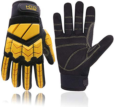 HANDLANDY Gants de travail anti-vibrations, gants de travail rembourrés SBR pour doigts et paume, gants de sécurité pour homme (XL, jaune)