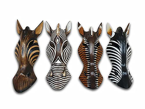 Trämask zebra eller giraff – väggmask vilda djur – 30–100 cm safari-djur som snidad mask för väggen (liten)