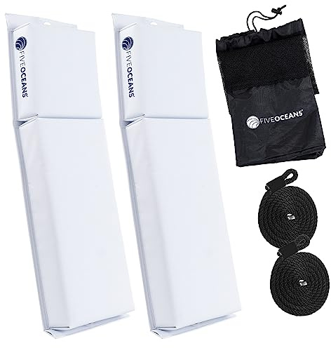 Five Oceans Parafango Contour FO4614 - Paraurti per barca, confezione da 2, 61 cm, bianco, con linea parafango da 0,9 x 1,5 m e comoda borsa portaoggetti, tessuto in PVC impermeabile