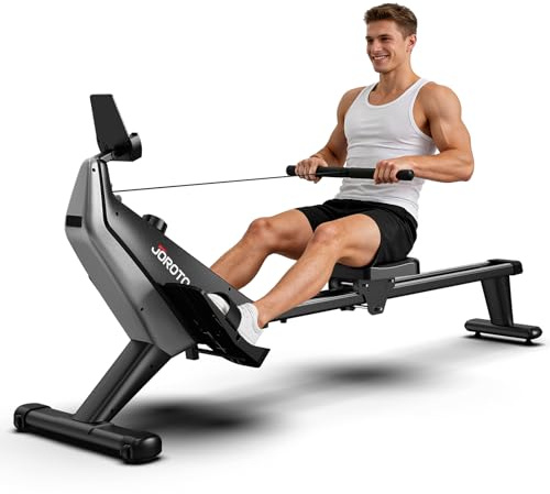 JOROTO Rudergerät für Zuhause – Leiser Magnetisches Rudergeräte mit Exklusiver App | 16 Widerstandsstufen | Dual-Schienen-Design | bis 150 kg | Ideal für das Heimtraining (Schwarz)