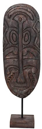 Hand-Carved Mango Wood Mask on Stand, Dark Finish