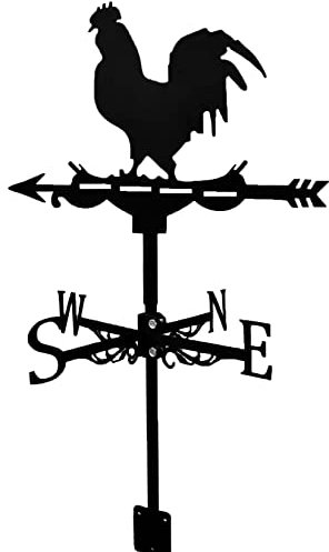 QDS Cockerel Weather Vane for the Garden Fence & Shed Metal Outdoor Ornamental Wind Direction Indicator, Black (QDSWV)
