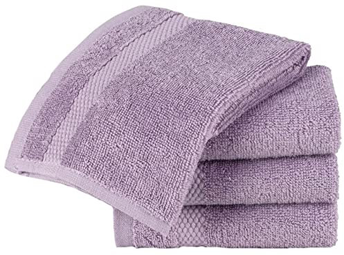 Sue Rossi Face Cloth Set of 4, Egyptian Combed Cotton, 30cm x 30cm Wash Cloth Flannel, Very Soft & Absorbent, Quick Dry 600gsm Bathroom Towels. (Lavender)