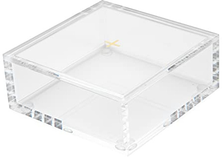 RUSSELL+HAZEL Acrylic Bloc Desktop or Drawer Stackable Organizer, Office Supplies, Clear, with Lid, 4” x 4” x 1.5”