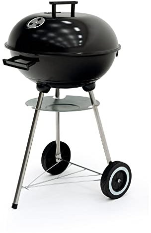 Kekai Barbacoa de Carbón Portátil con Ruedas Michigan 46x44x70 cm Redonda con Tapa y Bandeja Recogecenizas Esmaltada en Negro