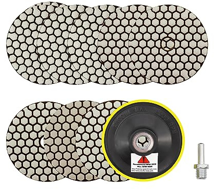 Disque Diamant Polissage 4/100mm - 8 Pièces Grain 50x3/100x2/200/400/800 Polissage Pads avec M14 Support Pads+Adaptateur pour Granit Marbre Pierre Artificielle Quartz pour Meuleuse D'angle SANLEETEK