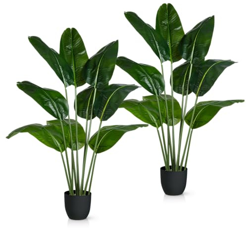 PASCH 2 piante artificiali di banana grandi (120 cm), durevoli e fedeli alla natura, piante artificiali grandi, palma artificiale, palma artificiale, albero artificiale per un ambiente naturale