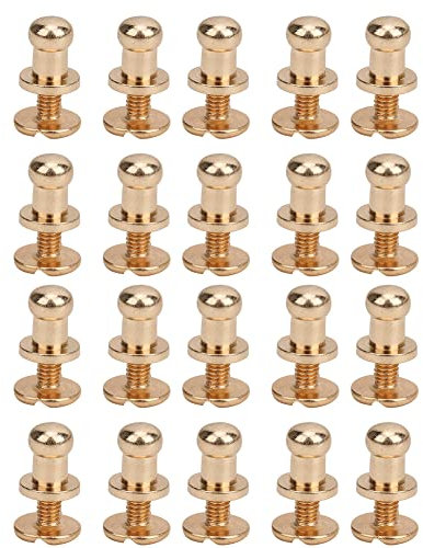 ANKROYU 20 Set Viti Rivetti per Chiodi, Borchia a Testa Tonda in Ottone Massiccio, Bottone a Testa Tonda con Chiusura a Vite, Viti Rivetti in Pelle per Decorazione in Pelle(Testa di Monaco Oro)