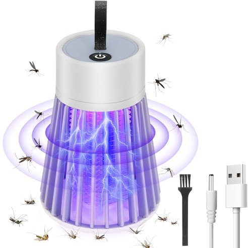 Lampe Anti Moustique, Rechargeable USB, Mini UV Tueur d'Insectes Électrique, Répulsifs à Moustiques Lumière LED, Piège à Mouche Portable pour Camping, Jardin, Terrasse (avec éclairage LED)