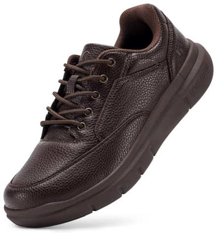 FitVille Men Wide Walking Shoes Casual Comfortable Dress Shoes Lightweight Arch Support Oxford Shoes Non-Slip Vegan Leather Business Sneakers Brown