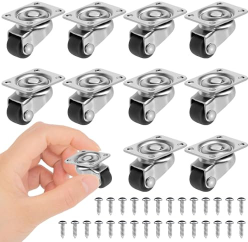10 Stück Mini Möbelrollen Lenkrollen, 12MM 360 Grad Lenkrollen Set Schwerlastrollen Set Möbelrollen, Leise Schwenkrollen Transportrollen mit Schrauben für Mini Möbel Aufbewahrungsbox