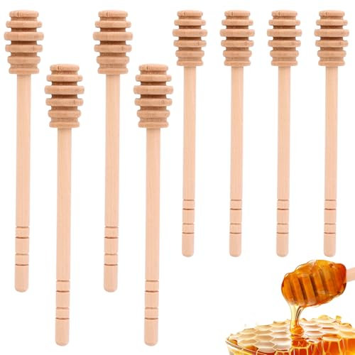 8pz Bastoncini in Legno per il Miele, 15,6 cm Agitatore per Miscelazione del Miele Cucchiaio per Miele per la Raccolta del Miele Distribuzione di Marmellata a Goccia Adatti per Feste Nozze