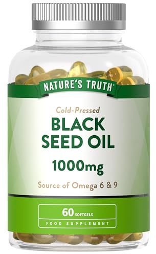 Black Seed Oil Capsules 1000mg | Cold Pressed Nigella Sativa Supplement with Omega 6 & 9 | 60 Softgels | Nature's Truth