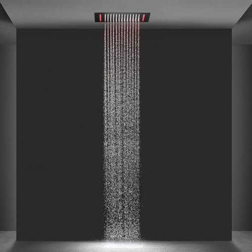 Pommeau de douche cascade LED RVB 36 x 50 cm en acier inoxydable haute pression avec télécommande Noir