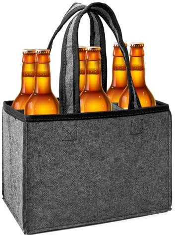 ZMDMAH Borsa Portabottiglie in Feltro per 6 Bottiglie, Borsa Vino con Divisori Rimovibili, Portabottiglie Pieghevole per Birra Vino Acqua Spesa Picnic e Grigliate, Grigio
