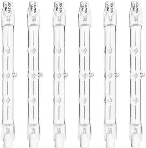 Haraqi 6 Pack Dimmable 230W R7s Halogen Bulbs 118mm 2700K Warm White 220-240V Security Light Bulbs J-Type Linear Light Bulbs, for Work Light, Ceiling Lights, Floodlight, Landscape Lighting