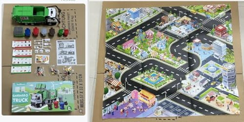 Joellfuner Camion Basura Juguete, Aleaciones Camiones de Juguete para Niños, con Efectos de Luces y Sonidos, Vehículo de Inercia, Incluye Mapa de la Ciudad y Minibasura, Juguete Educativo Regalo