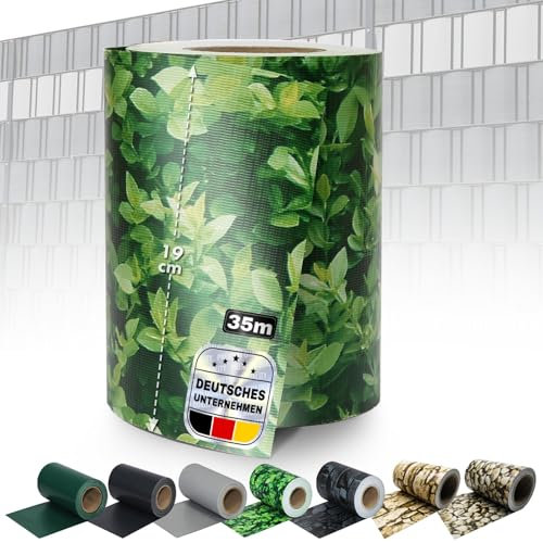 KARAT Tiras de protección visual de PVC, para valla de jardín o balcón, incluye 20 clips de fijación, adecuado para esteras individuales y dobles, 19 cm x 35 m, aspecto de boj