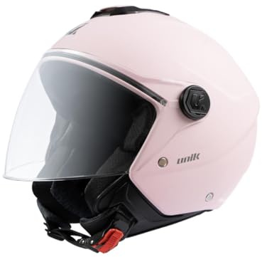SpiritMoto unik Casco Moto ROSA Jet Abierto Motocicleta Scooter Ciclomotor Hombre/Mujer Airflow Cierre Micrométrico Desmontable Homologado. rosa mate talla S